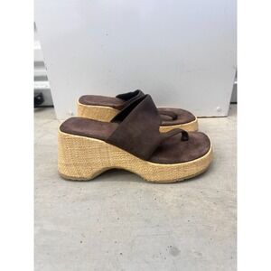 American Eagle Wedge Sandals Womens US 9 Brown Suede Platform Slip On Thong